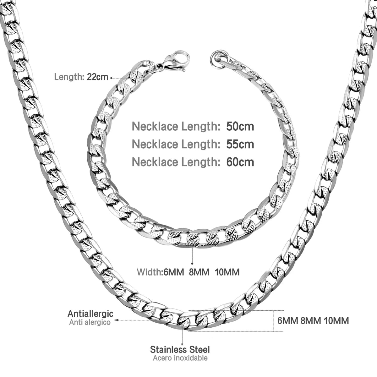 Luxusteel heavy stainless steel necklace bracelet sets for men boys gold plated silver color cuban chain vintage punk jewlery