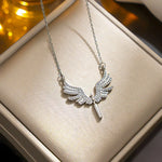 Load image into Gallery viewer, Fashion Retro Angel Wing Necklace Light Luxury Micro-set Pendant Simple Design Stainless Steel Clavicle Chain Gift
