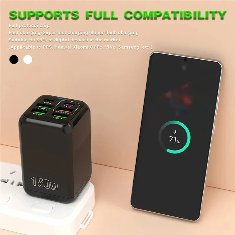 Xiaomi 150W 6 Ports PD QC 3.0 USB C Quick Charger Wall Adapter Super Fast Charging For iPhone Samsung iPad Huawei Oneplus OPPO