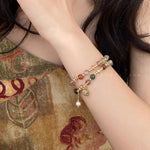 Load image into Gallery viewer, Double-Layer Crystal Pearl Beaded Bracelet For Women Light Luxury Retro Stacking Bracelets, Ins Niche Design Hand Jewelry
