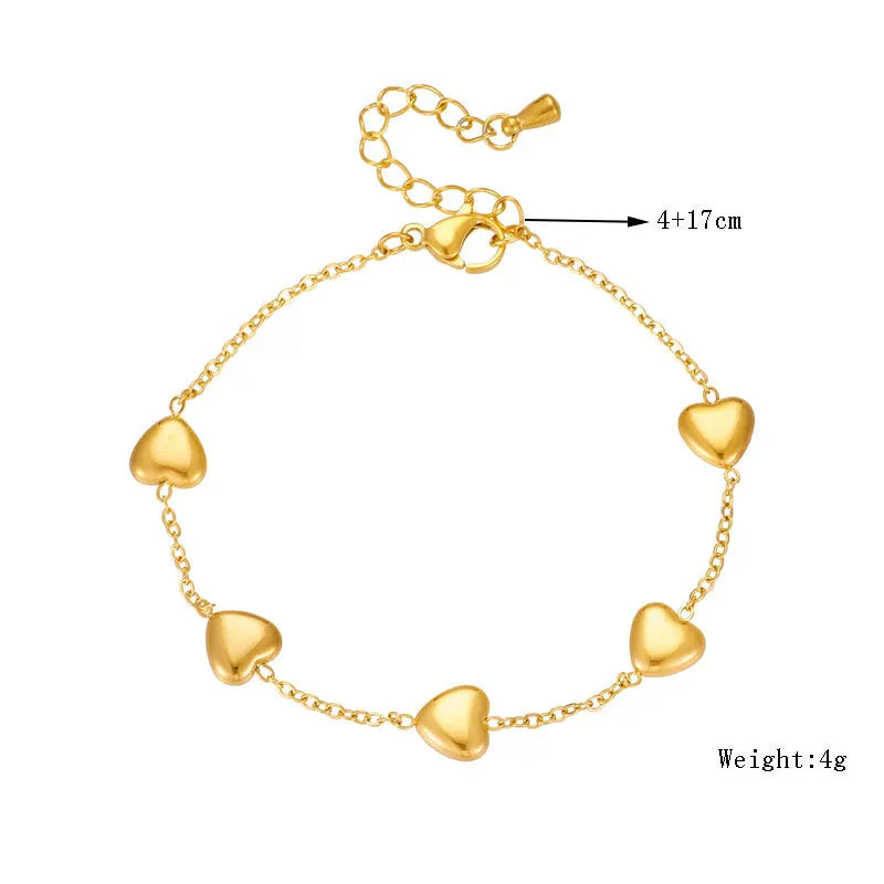 316L Stainless Steel Gold Color Heart Love Bracelet For Women Girl Fashion Bangles Rust-proof Jewelry Lady Holiday Gift