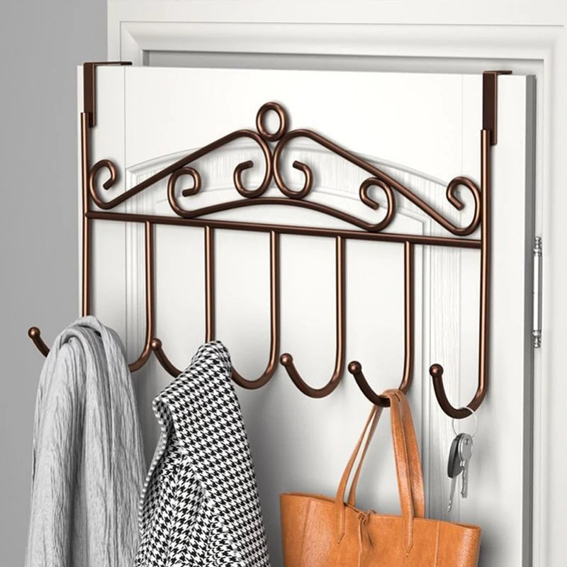 7 Hooks Iron Hook Over Door Metal Hanger Bracket Towel Hat Coat Hooks Hanging Storage Rack Overdoor Organizer Accessories