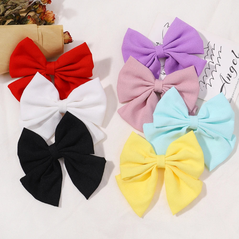 2 Pcs/lot Cute Solid Cotton Hair Bows With Clip For Girls Hair Clips Handmade Hairpins Barrettes Headwear Kids Hair Accessories