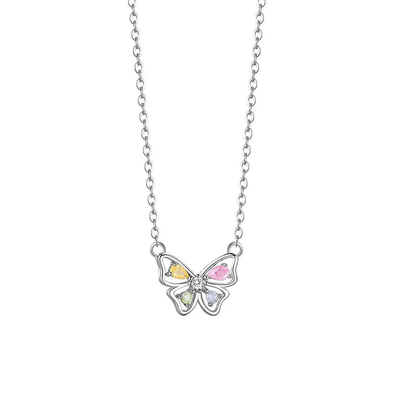 925 Sterling Silver Butterfly Necklace Delicate Animal Choker Shiny Collarbone Chain Birthday Gift For Women's Fashion Jewelry