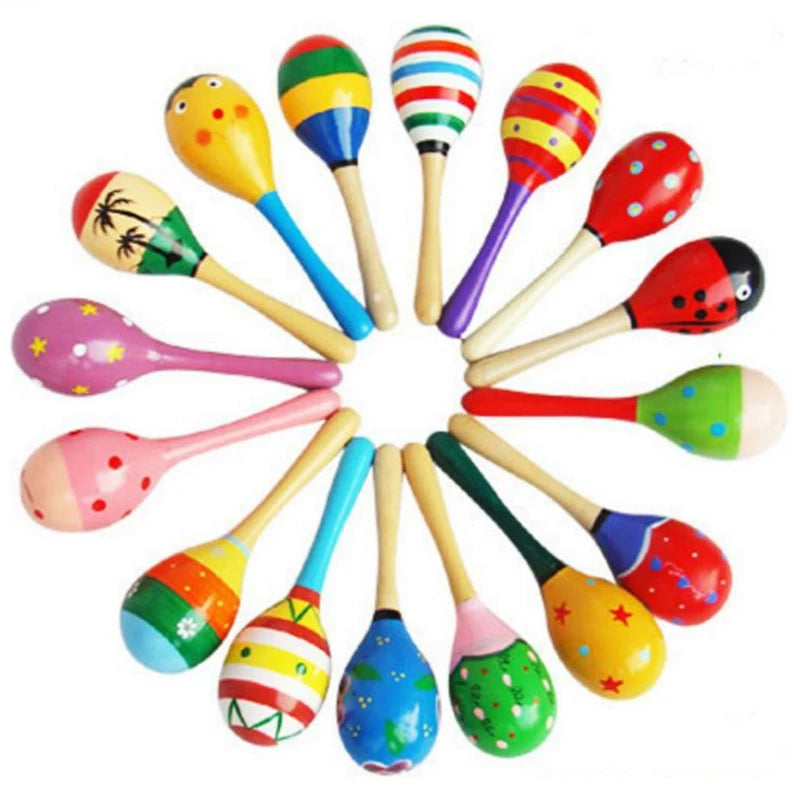 10 PCS Wooden Wood Maraca Rattles Shaker Percussion Kids Musical Toy Favour, Maracas 10, 36 months up