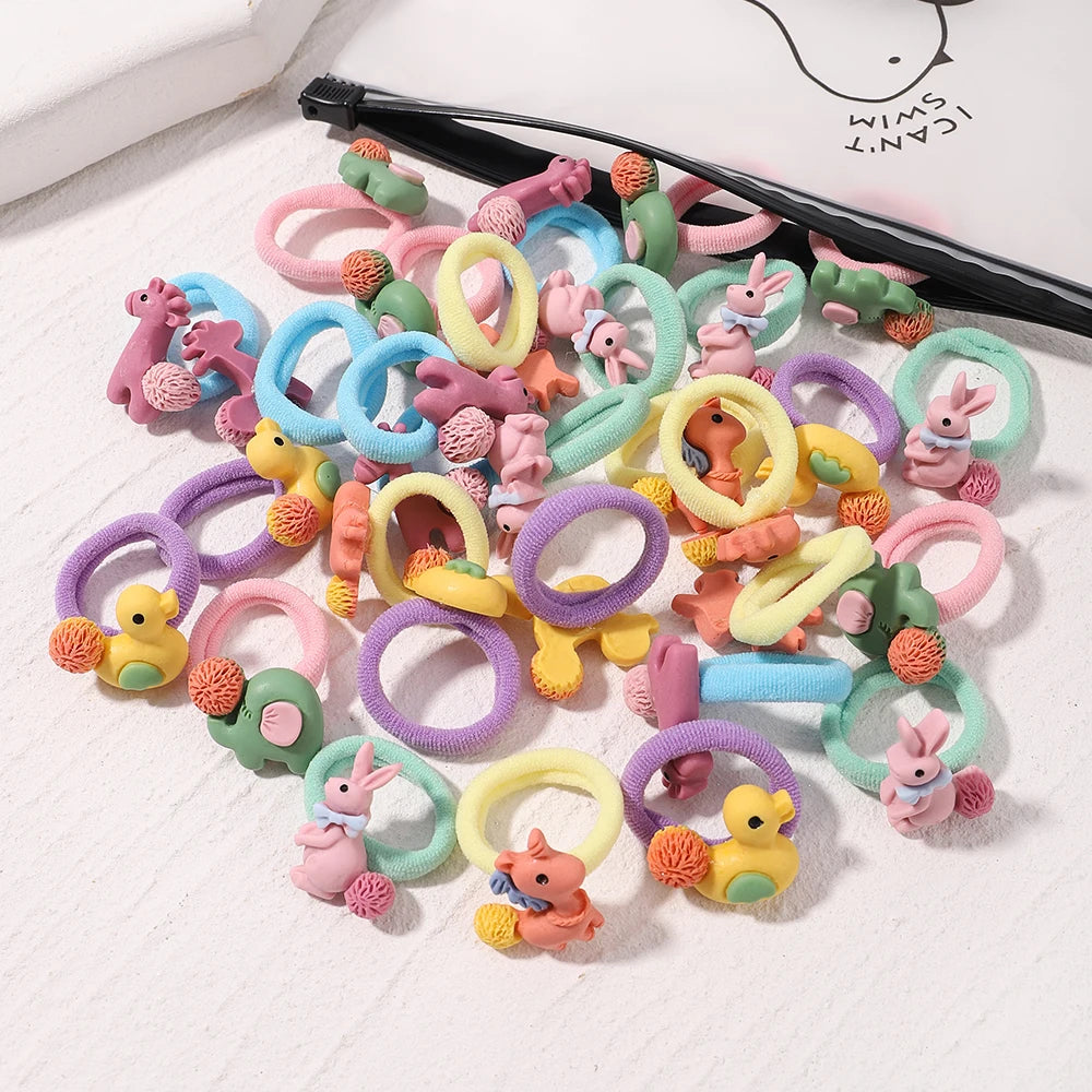 10pcs Lovely Cartoon Kids Elastic Hair Bands Girls Candy Macaron Hair Ties Ropes Stripe Ponytail Holder Baby Hair Accessories