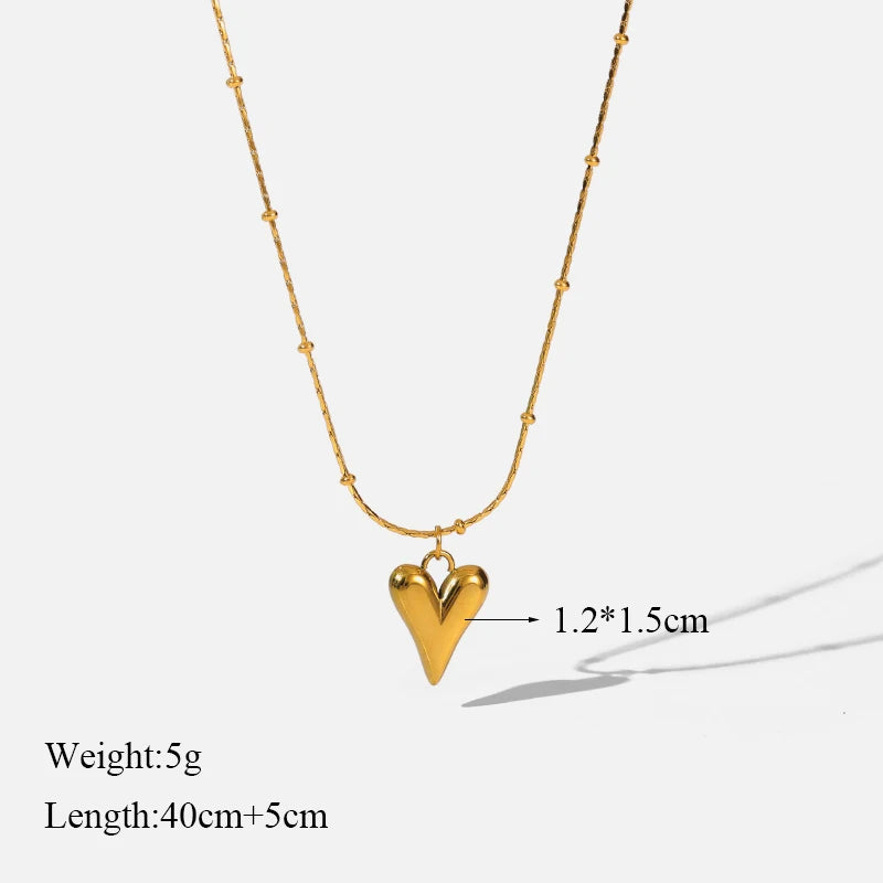 EILIECK 316L Stainless Steel Heart Pendant Chain Necklace for Women Stylish Trend Girls Neck Choker Jewelry Gifts Waterproof