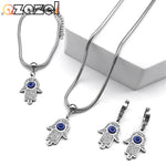 Load image into Gallery viewer, Stainless Steel Luxury Turkish Blue Evil Eye Hamsa Fatima Hand Jewelry Set Lucky Snake Chain Necklace Earring Bracelet for Women
