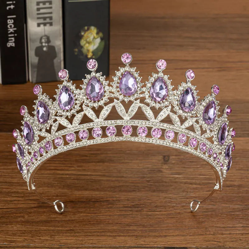 New Gorgeous Silver Color Purple Crystal Bridal Jewelry Sets Rhinestone Tiaras Earrings Necklace Crown Wedding Dubai Jewelry Set