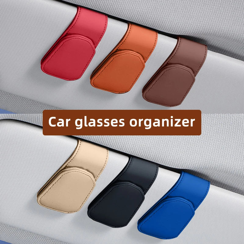 Car Glasses Holder Universal Car Visor Sunglasses Holder Clip Leather Eyeglasses Hanger and Ticket Card Clip Eyeglasses Mount