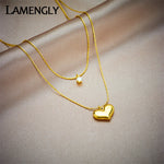 Load image into Gallery viewer, LAMENGLY 316L Stainless Steel Double Large Heart Zircon Pendant Necklace For Women Fashion Girls Charm Jewelry Chain Party Gifts
