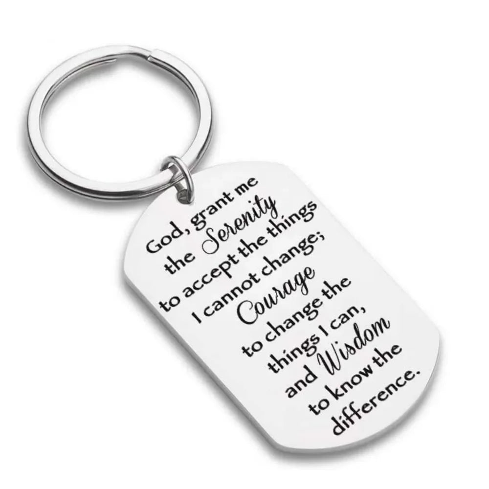 Christian Keychain Serenity Prayer Gift Sobriety Recovery Gifts AA Gift Religious Gift for Woman Men Teen Boy Girls Key Ring