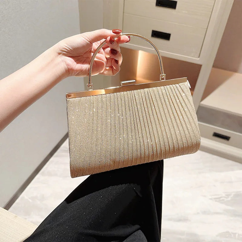 Women Glitter Handbag Luxury Apricot Evening Clutch Bag Party Chain Shoulder Bag Female Wedding Dinner Purse Silver Bag  ZD01