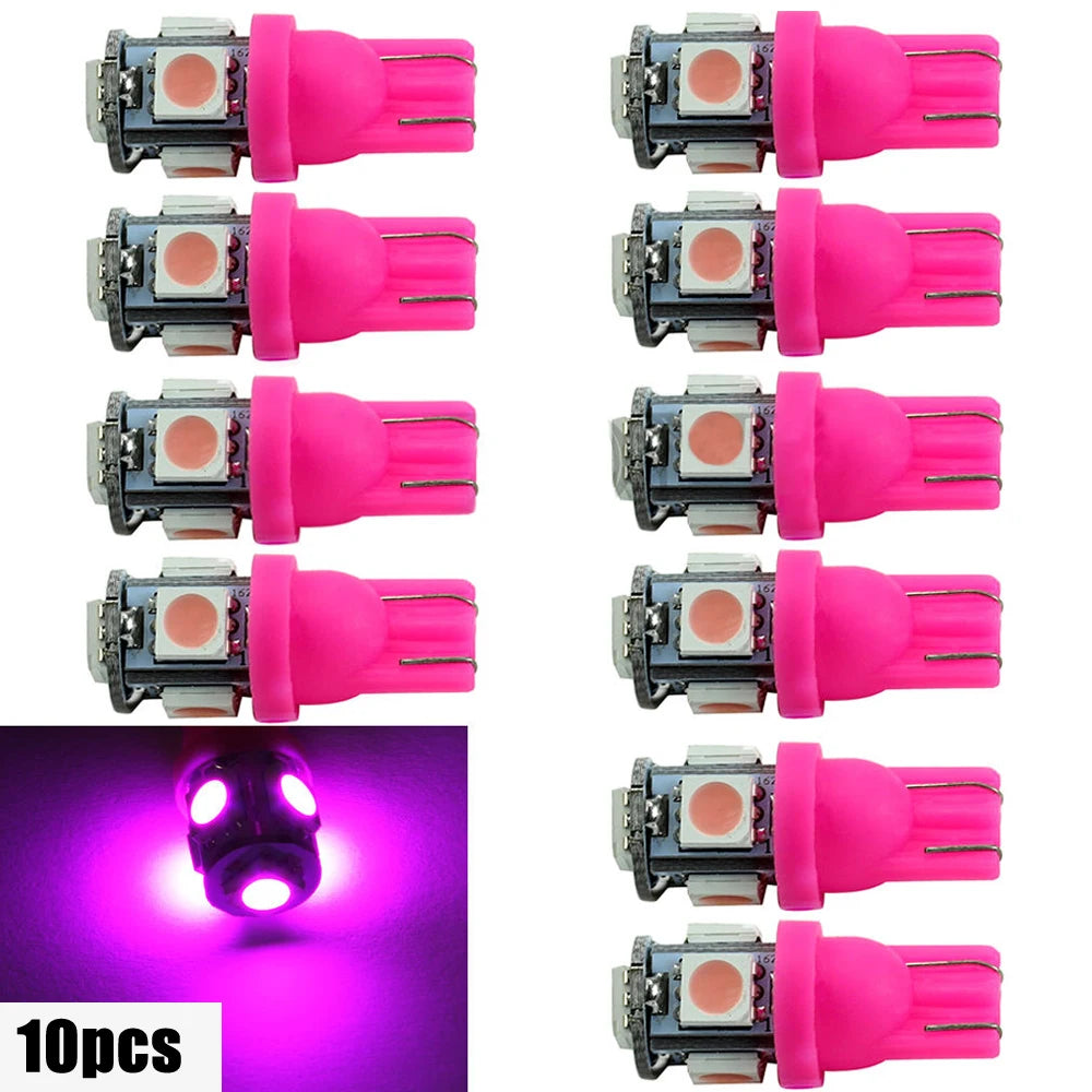 10pcs Pink Purple T10 158 192 194 168 W5W 5050 SMD 5 LED Car Wedge Tail Side Lights Lamp Bulb Dome License Map Light Accessories