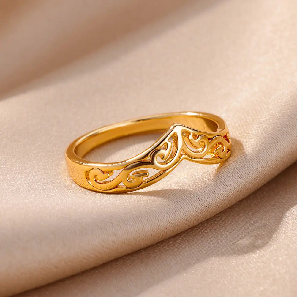 Stainless Steel Rings For Women Men Gold Color Plant Totem Ring Female Male Fashion Wedding Party Finger Jewelry Gift 2024 Trend