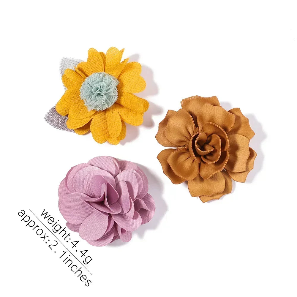 5/3Pcs Children Handmade Chiffon Petals Poppy Flower Hair Clips Rolled Rose Fabric Hair Flowers for Kids Girls Hair Accessories