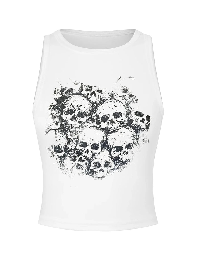 2023 Harajuku Y2K Clothing Skull Print Tank Top Women Summer Kawaii Fairy Grunge Jacket Gothic Fashion Gothic Gothic