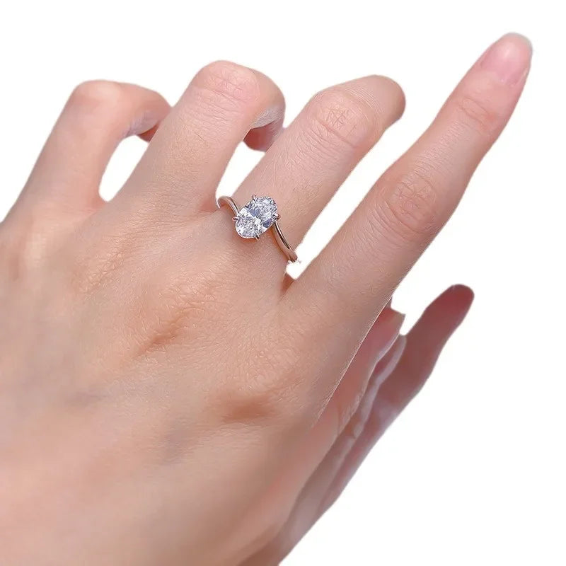 S925 Silver Simulated Diamond Cutting 6 * 9 Oval Ring for Women's Simple and Elegant Diamond Ring gift Jewelry