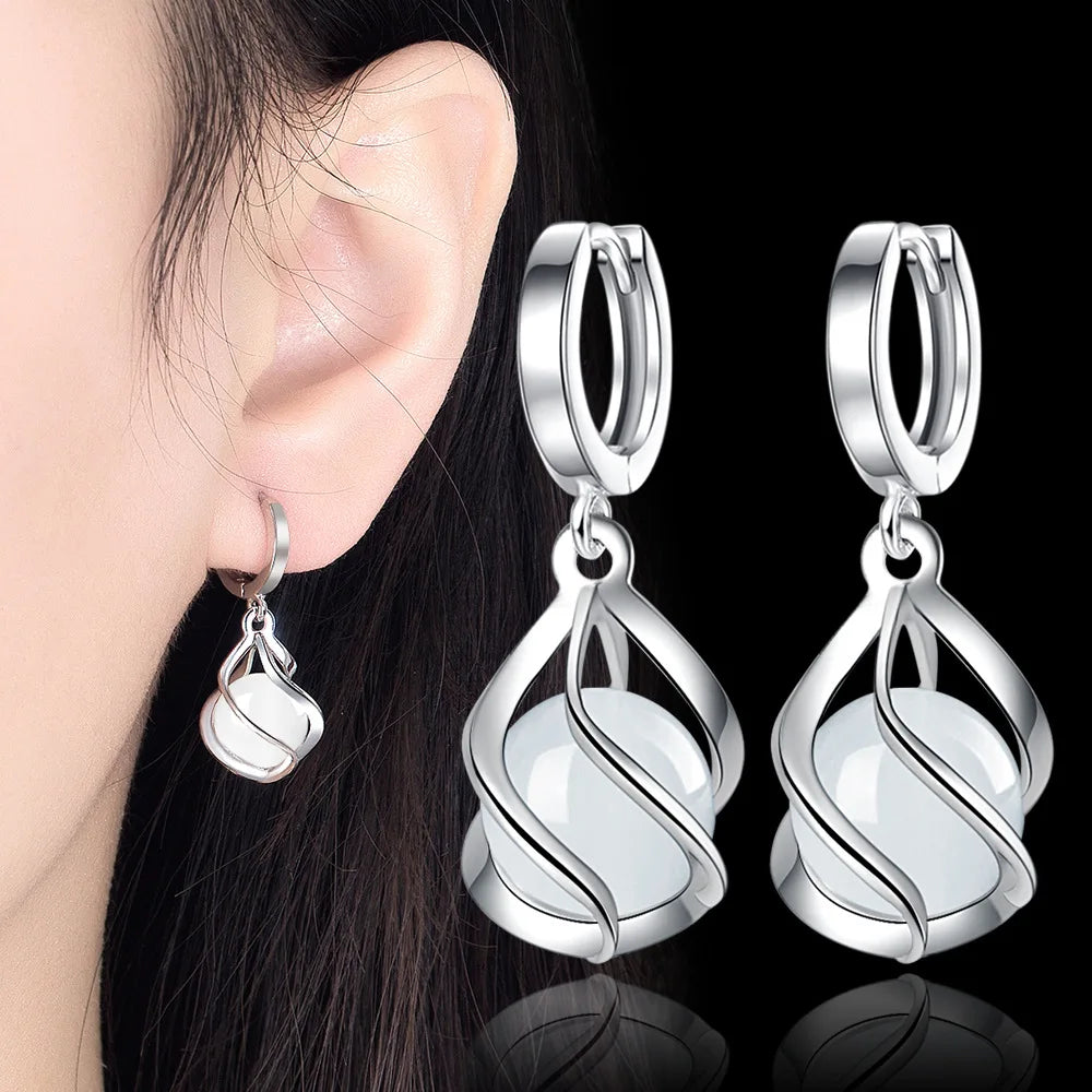 Fanqieliu 925 Silver Needle Women's High Quality Opal Jewelry Trendy Hollow Cage Drop Earrings New FQL23569