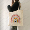 1 Pc It Takes A Big Heart To Shape Little Minds Rainbow Pattern Tote Bag Canvas Shoulder Bag Women's Reusable Shopping Bag