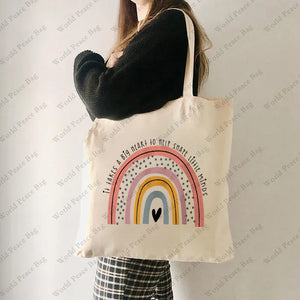 1 Pc It Takes A Big Heart To Shape Little Minds Rainbow Pattern Tote Bag Canvas Shoulder Bag Women's Reusable Shopping Bag