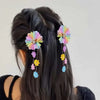 2Pcs Sweet Pearl Tassels Hairpins Kids Rhinestone Barrettes Ribbon Rose Flower Hair Clip Girls Headwear Party Hair Accessories