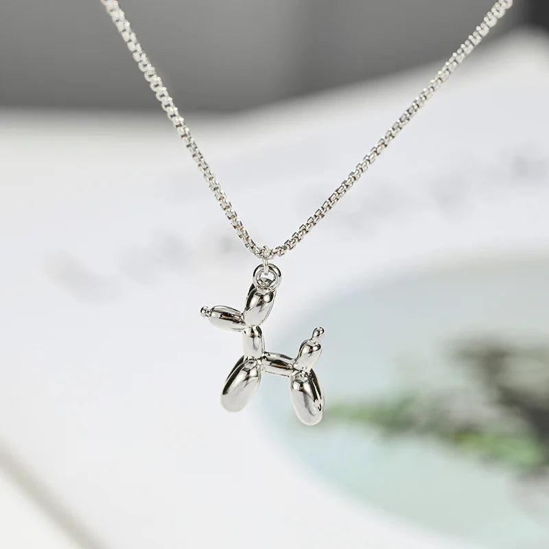 Stainless Steel Cute Poodle Balloon Dog Pendant Necklace Sweet Funny Charm Clavicle Chain Unique Girl Birthday Gift Jewelry