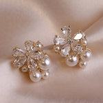 Load image into Gallery viewer, Korean Style Crystal Flower Stud Earrings For Women Sweet Flower Imitation Pearl Zircon Rhinestone Earring Party Jewelry Gifts
