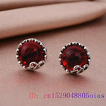 Load image into Gallery viewer, Green Jade Ear studs Crystal Chalcedony Jewelry Gemstone Fashion Zircon Women 925 Silver Charm Amulet Retro Earrings Natural
