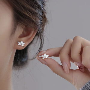 925 Sterling Silver Mini Lotus Flower Plant Screw Puncture Stud Earrings for Women Fine Jewelry Minimalist Accessories