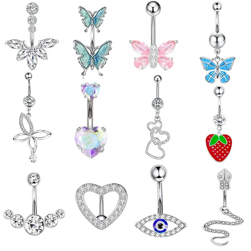 1PC Steel Belly Button Rings Crystal Piercing Navel Heart Style Navel Piercing Earring Belly Piercing Sexy Body Jewelry Ombligo