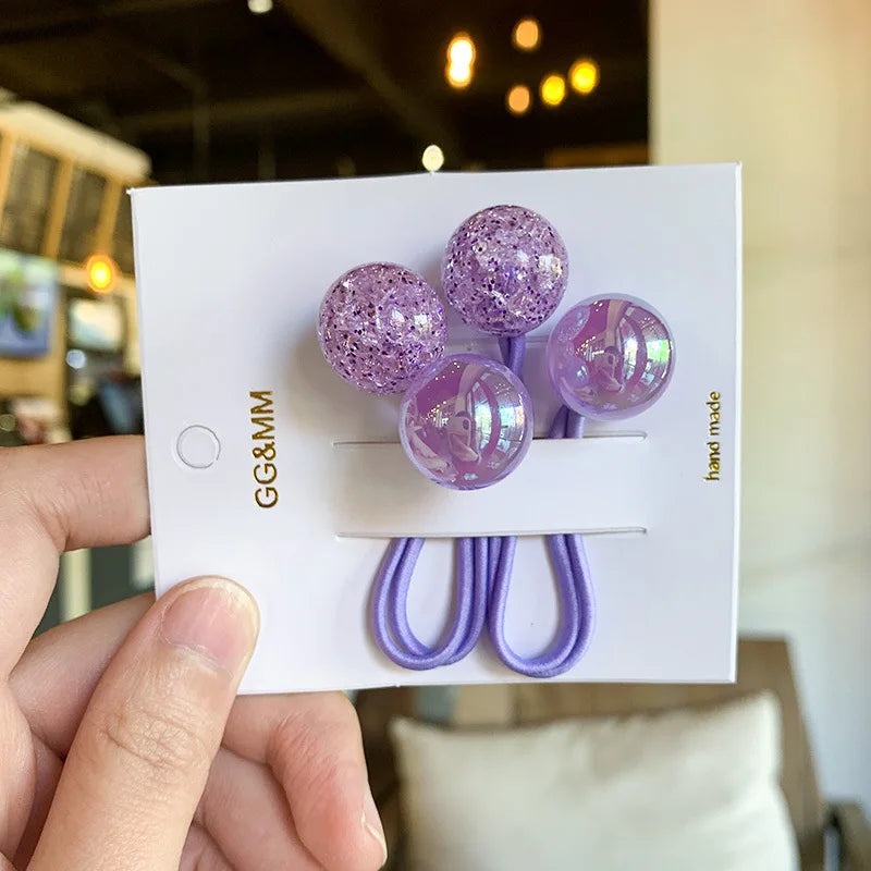 2pcs children colorful hair rubber bands elastic ball hair ties for kids girls cute hair balls hair rope baby hair accessories