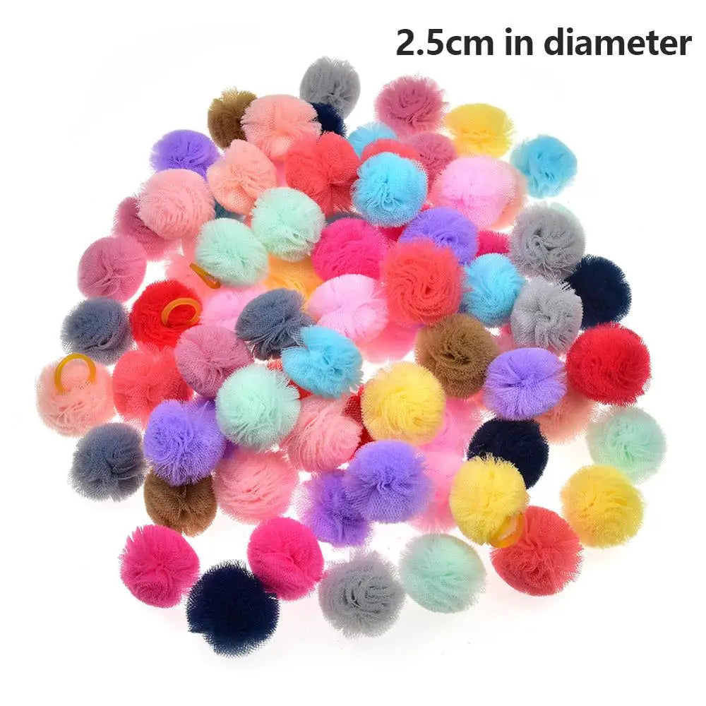 40PCS Pet Dog Hair Accessories Samll dog Puppy Cat Hair Bows Round Lace Bows rubber bands Pet Grooming products  2CM