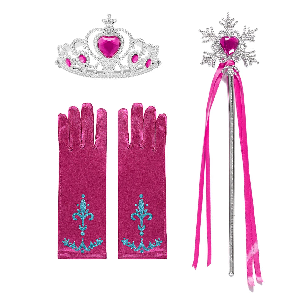 Baby Girls Elsa Anna Princess Accessories Kids Magic Wand Crown Cosplay Snow White Rapunzel Tiara Gloves Party Supplies Sets