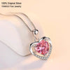 Anti-allergic Real 925 Silver Pink Heart Crystal CZ Pendant&Necklace Women Romantic Wedding Jewelry With 45cm Chain &Gift Bag