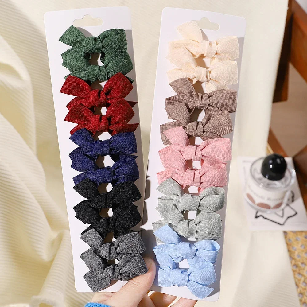 10pcs/set Girls Princess Solid Hairpins Hair Bows Nylon Safe Hair Clip Barrettes for Infants Toddlers Kids Baby Hair Accessories