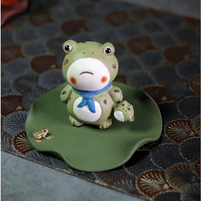 Lotus Leaves Coaster Kung Fu Teaware Accessories Cup Holder Handmade Frog Sculpture Tea Pet Home Desktop Decorative Ornament