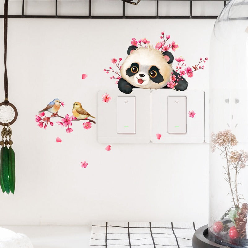 12*25cm Branches Plum Blossom Panda Wall Stickers Switch Stickers Living Room Home Decorative Wall Stickers Wallpaper Room Decor