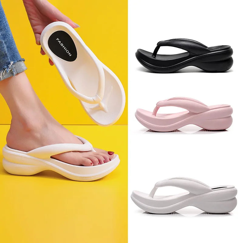 Drop Shipping Wedge Summer Flip Flops For Women 2023 Chunky Platfrom Clip Toe Sandals Shoes Woman Beach Casual Outdoor Slippers