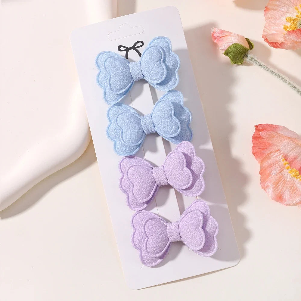 4Pcs/set Candy Colored Hair Clip Set for Girls Double Layered Bow Cute Bangs Hair Pin Cotton Safe Kids Baby Hair Accessories