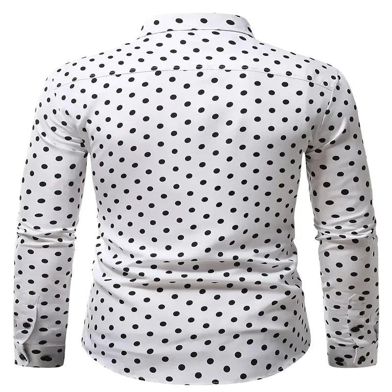 2024 Summer Men s Long Sleeve Button Up Shirt with Black White Polka Dots Casual Fashion