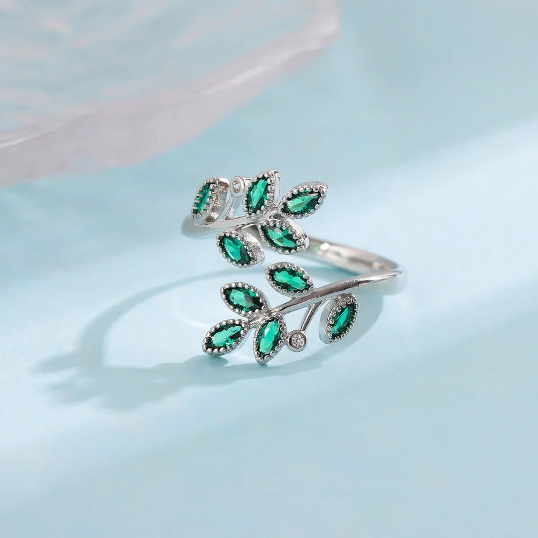 Wedding Anniversary Fashion 925 Sterling Silver Emerald Fine Jewelry Open Rings For Women Bague LR294