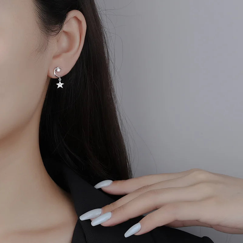 Fanqieliu 925 Silver Needle Crystal Zircon Moon Star Drop Earrings For Woman New Jewelry Fashion FQL23561