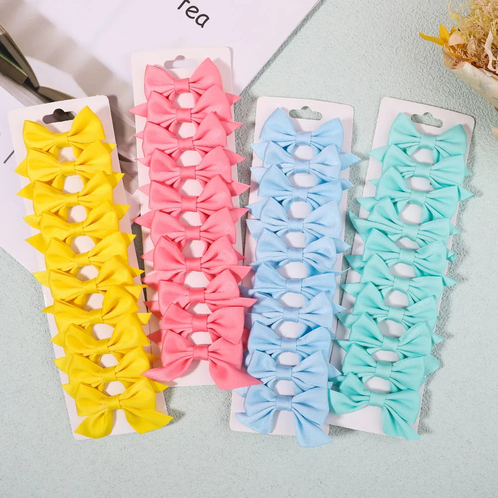 10Pcs/Set Girls Solid Bowknot Hair Clips for Baby Bows Hairpin Handmade Ribbon Barrettes Headwear Kid Hair Accessories Wholesale