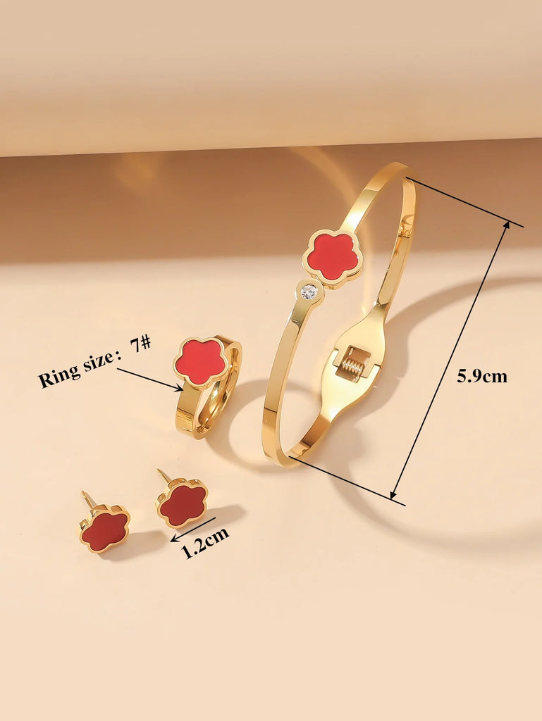 New style five-leaf flower bracelet earrings fashion jewelry set female personality