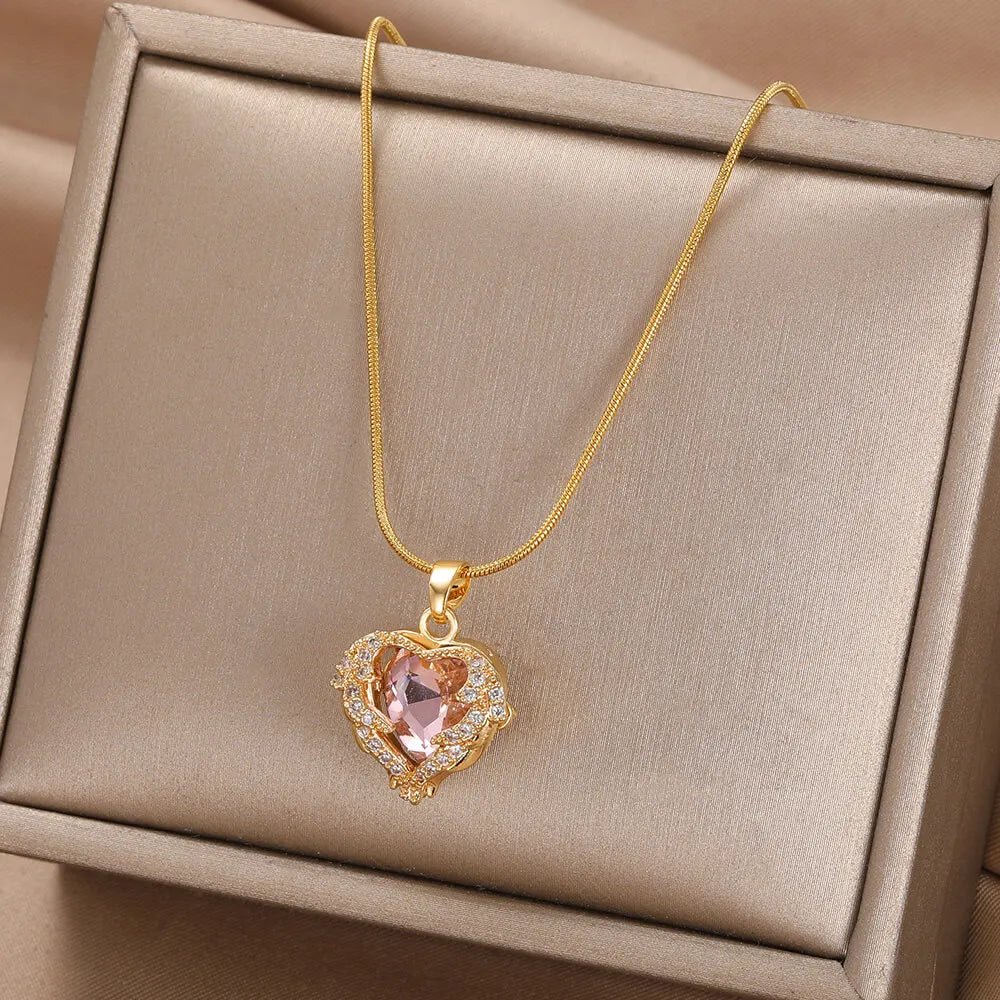 Delicate Enamel Heart Pendants Necklaces for Women Gold Color Black Red Love Drop Necklaces Fashion Jewelry Valentine's Gifts