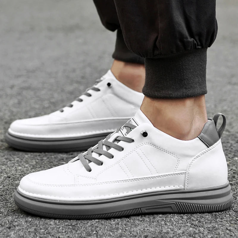 Italy High Quality All white Men's Leather Casual Shoes Increase Simple Pure Black Sneakers Breathable Sneakers  luxury shoes