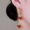 Exquisite Red Rhinestone Zircon Maple Leaf Stud Earrings For Women Vintage Personality Crystal Earring Fall Winter Charm Jewelry