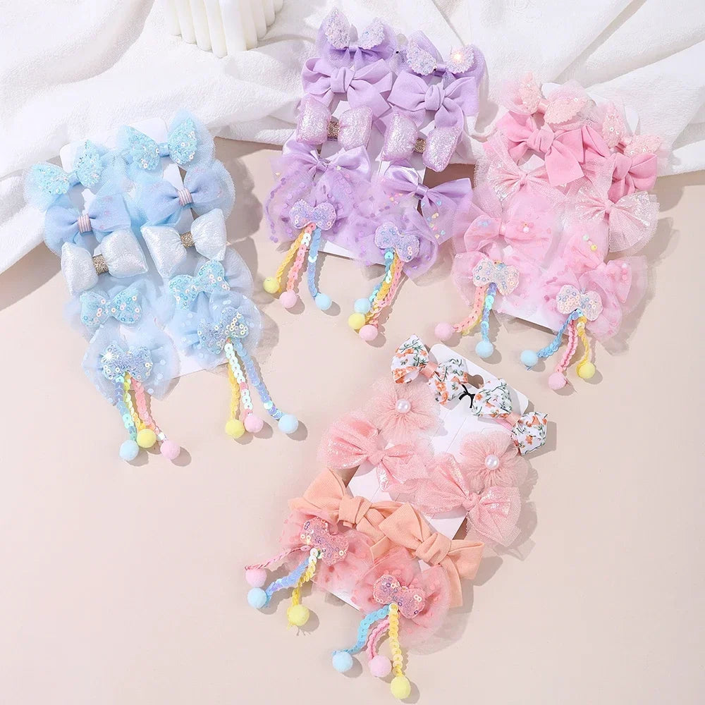 10Pcs/Set Girls Cartoon Hair Band Bow Hair Ties Flower Headbands Princess Elastic Rubber Bands Kids Hair Accessories