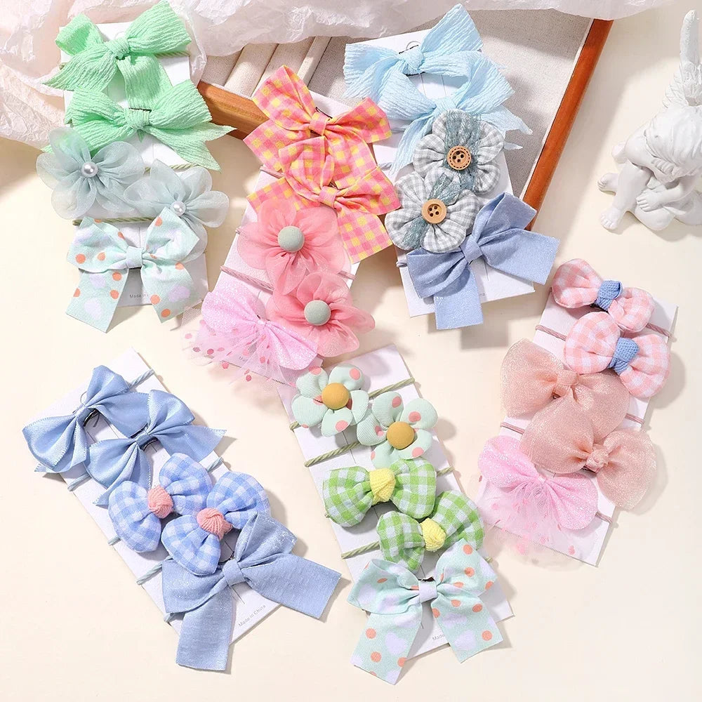 10Pcs/Set Big Bow Flower Elastic Hairbands Children Girls Sweet Hair Ties Fashion Headbands Hair Accessories Rubber Band For Kid